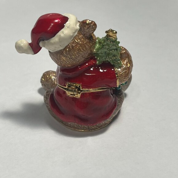 Collectable Teddy with Christmas Tree and Presents Trinket Box Enamel Magnetic - Picture 4 of 9
